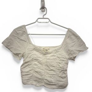 Urban Romantics White Ruched Crop Top Size M 100% Cotton Cottagecore